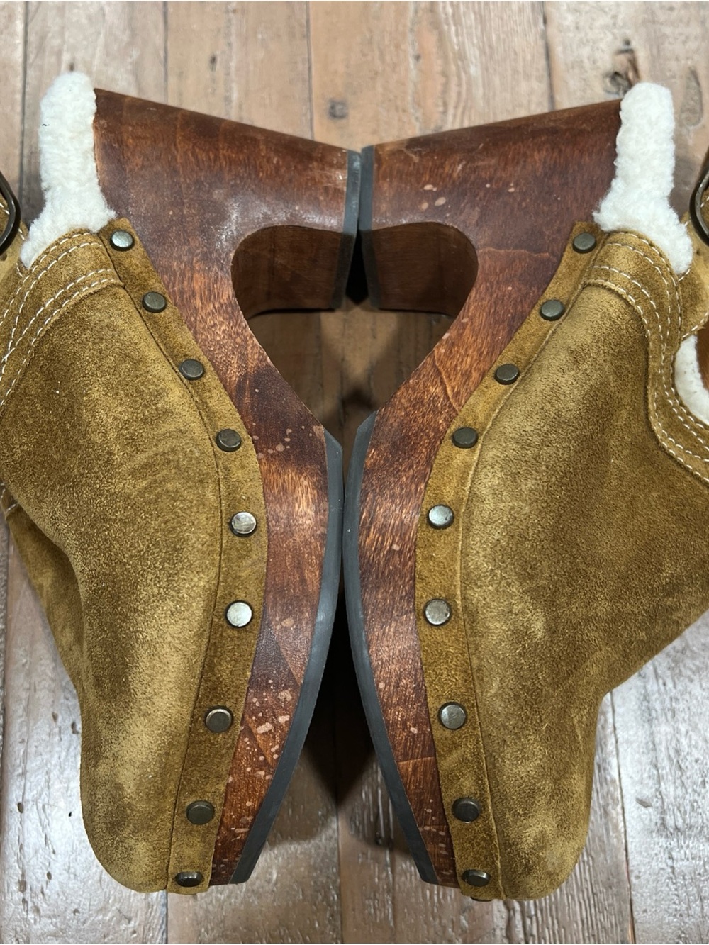 Sezane Taylor Heeled Clogs UK 36 US 5.5 Suede Shearling Lined Platform Buckle - Picture 8 of 13